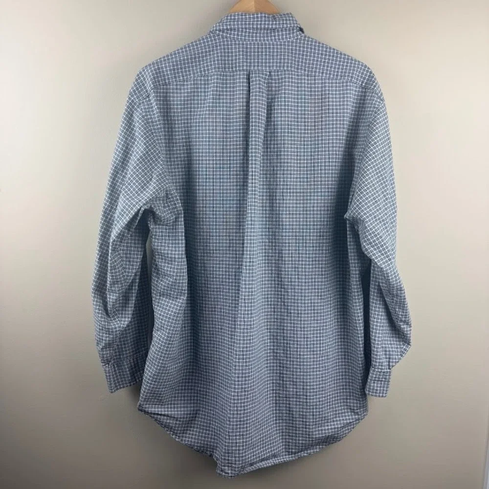 Ralph Lauren Yarmouth Mens 17-34 Navy White Micro Check Cotton Button Down Shirt